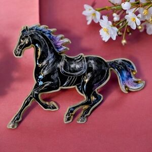 Running Black Horse Enamel Pin